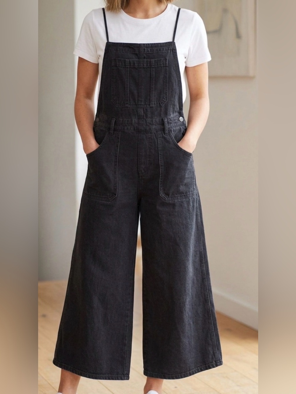 We The Free 100% Cotton Black Wide-Leg Denim Overalls